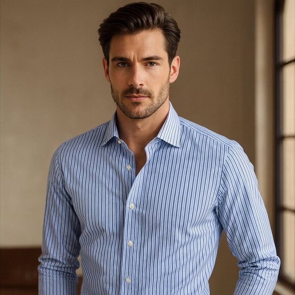 Ted Baker Men’s Blue Striped Button Up Shirt Size 16 - Picture 1 of 5